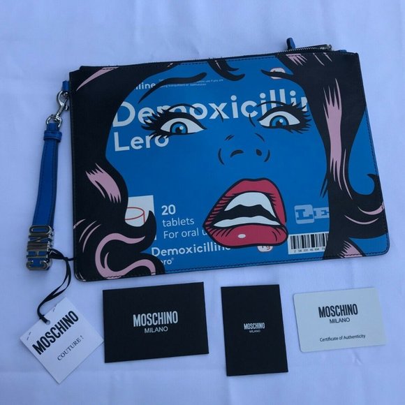 AW18 EYES LEATHER CLUTCH HANDBAG #MOSCHINOEYES - Picture 10 of 12